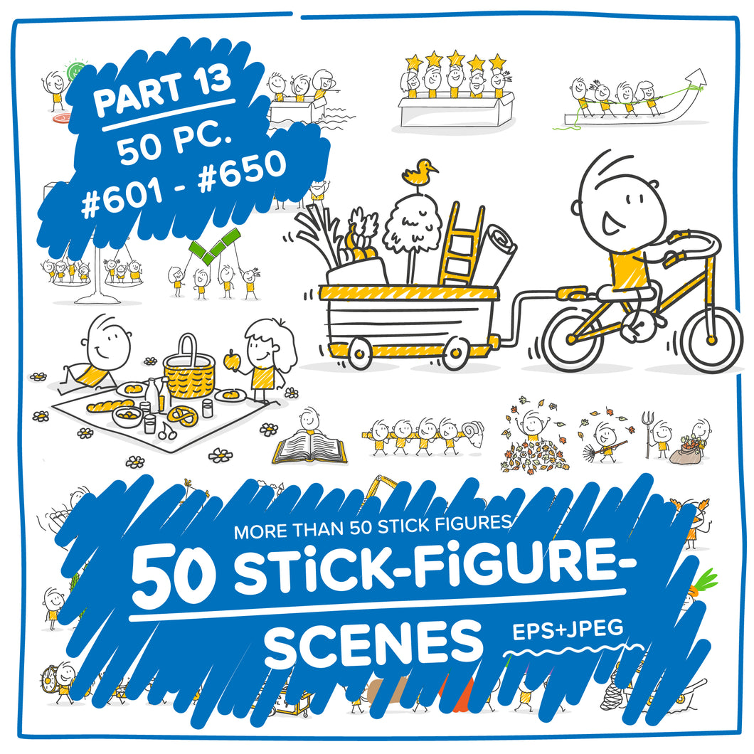 Part 13) 50 Yellow Stick-Figures Bundle #601-#650