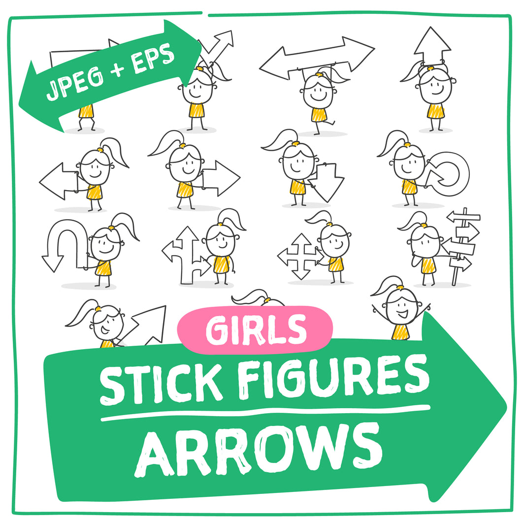 Yellow Stick Figures Girls Arrows