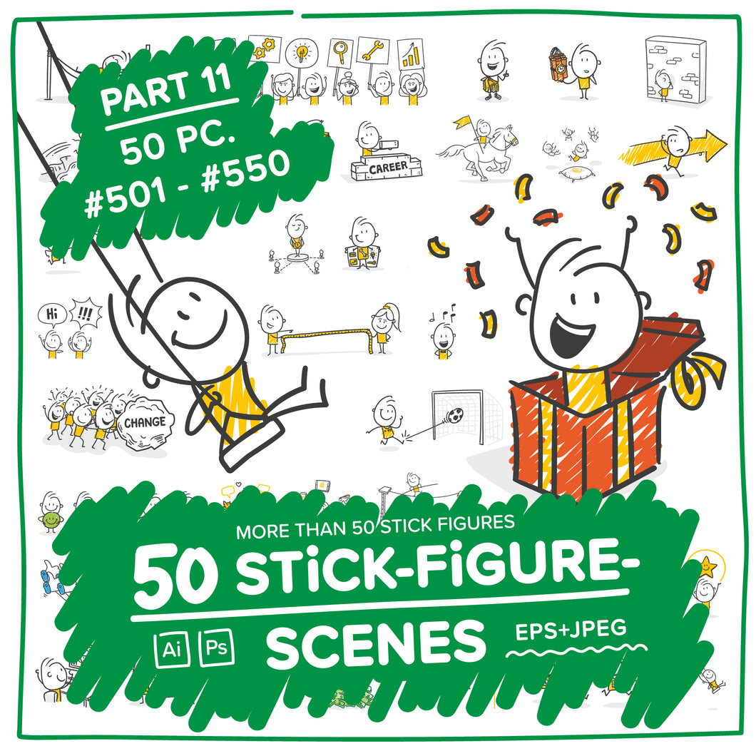 Part 11) 50 Yellow Stick-Figures Bundle #501-#550