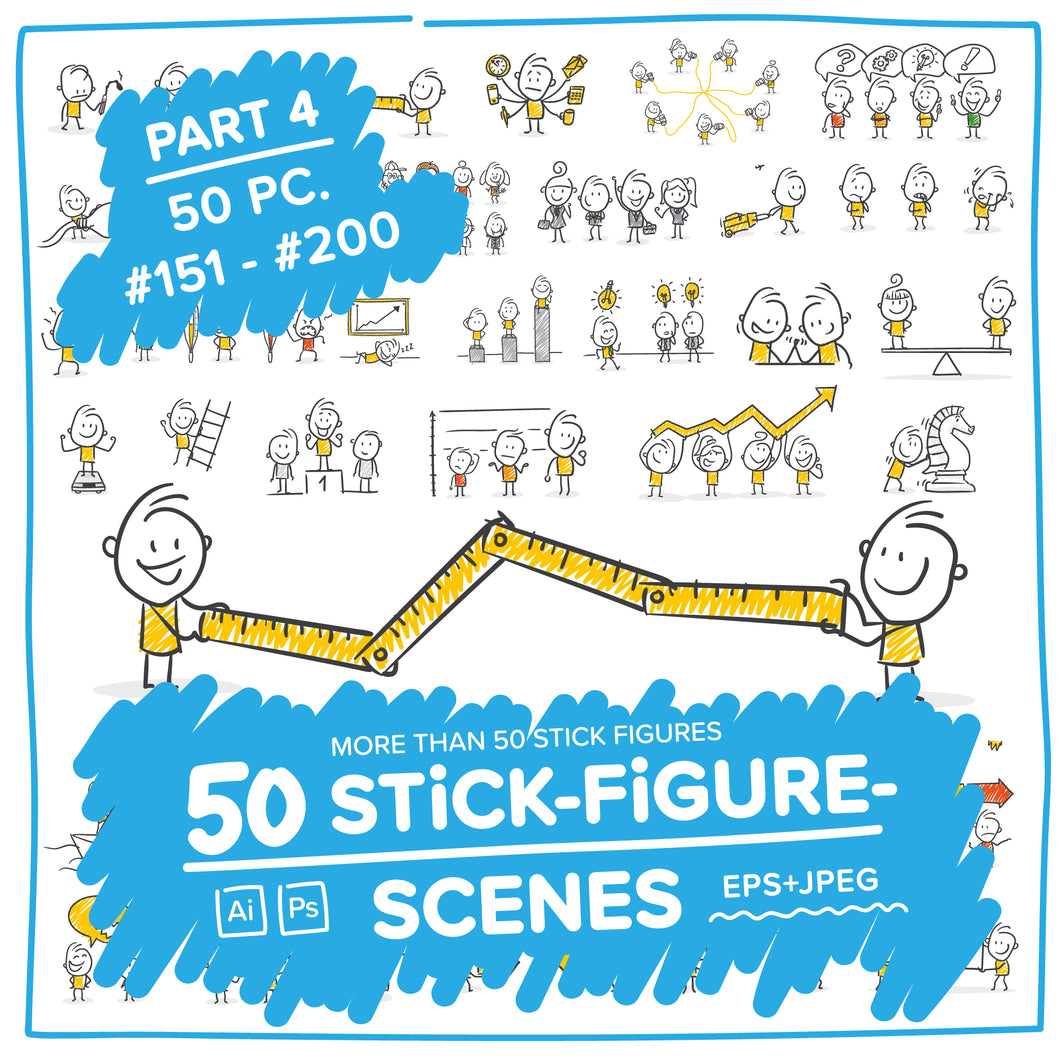 Part 4) 50 Yellow Stick-Figures Bundle #151-#200