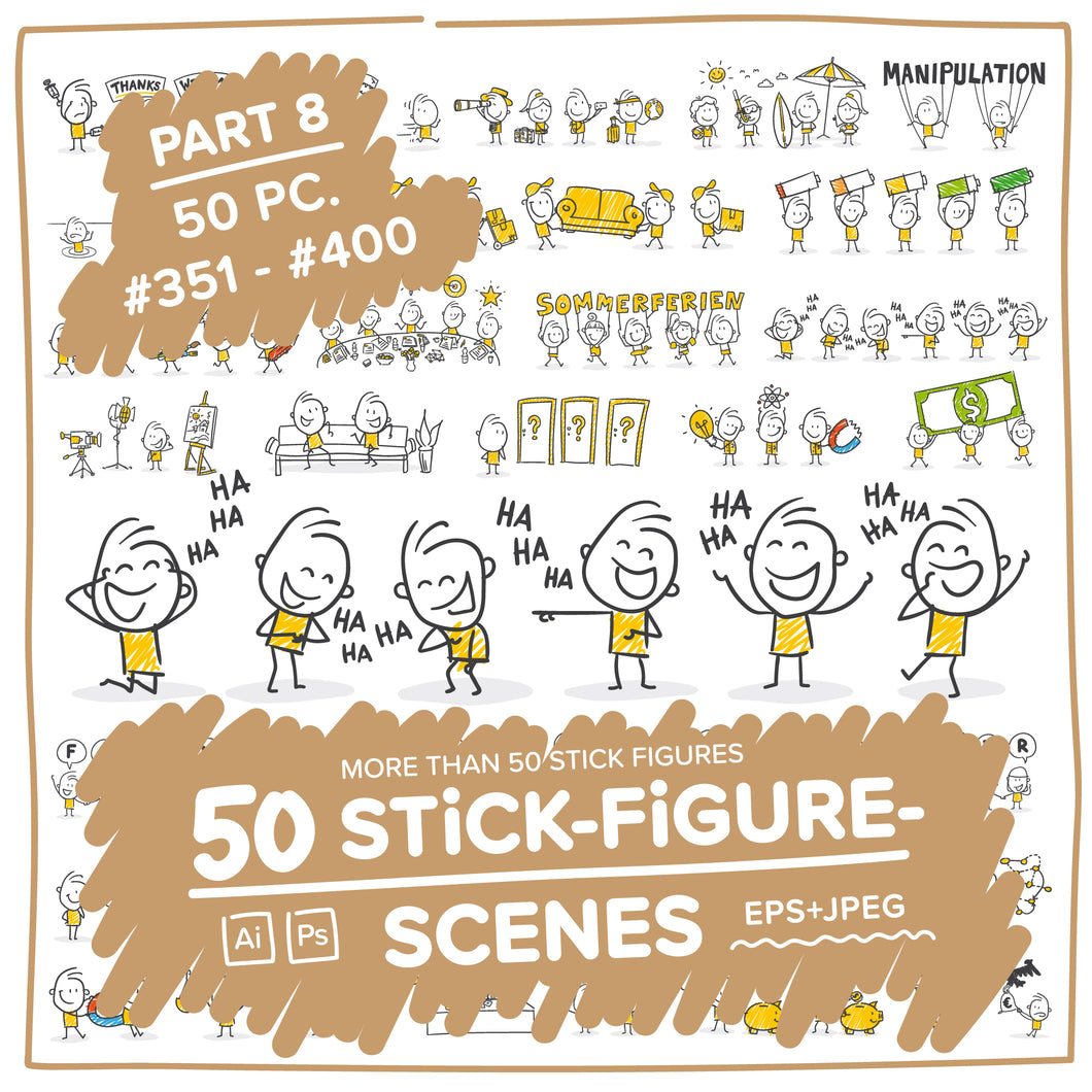 Part 8) 50 Yellow Stick-Figures Bundle #351-#400