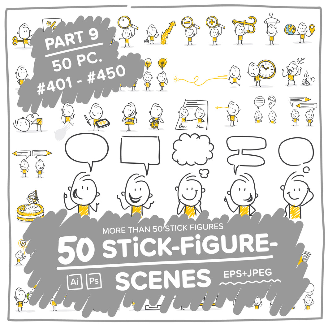 Part 9) 50 Yellow Stick-Figures Bundle #401-#450